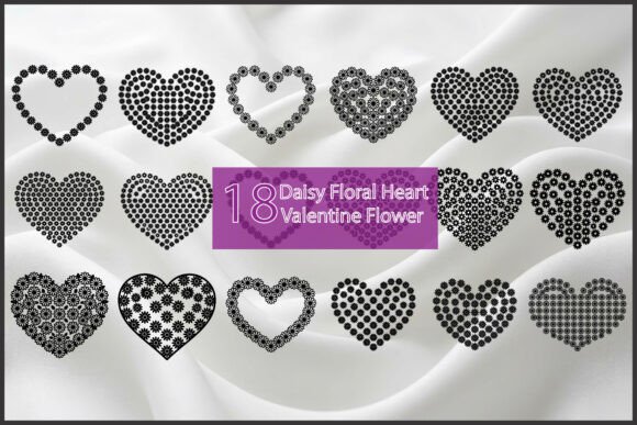 Daisy Floral Heart Silhouette Bundle