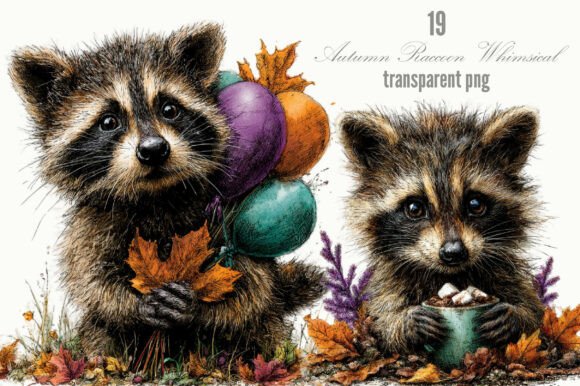Discover the Charm of Autumn Raccoon Whimsical Clipart