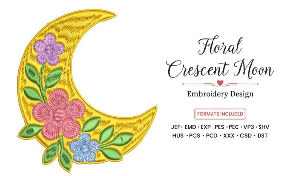 Floral Moon Embroidery Design: A Timeless Addition to Your Crafting Projects