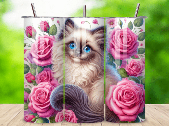 Floral Siamese Cat Tumbler Wrap PNG
