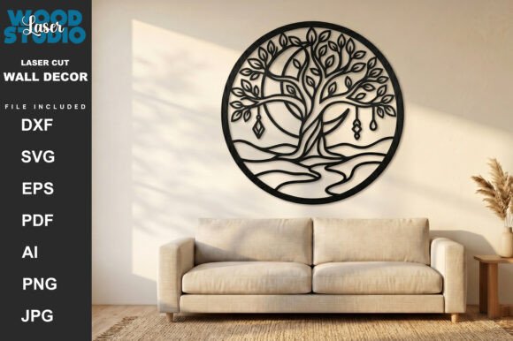 Laser Cut Moon Tree Wall Art SVG
