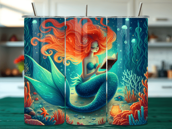 Magical Reading Mermaid Tumbler Wrap Png
