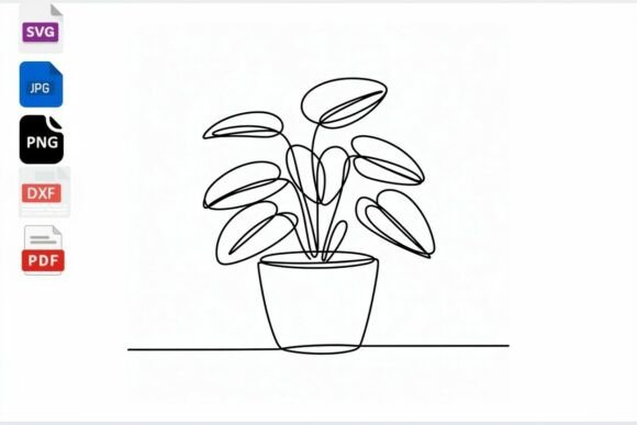 Minimalist Plant Line Art SVG Potted
