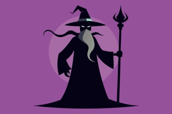 Mysterious Wizard with Staff Silhouette
