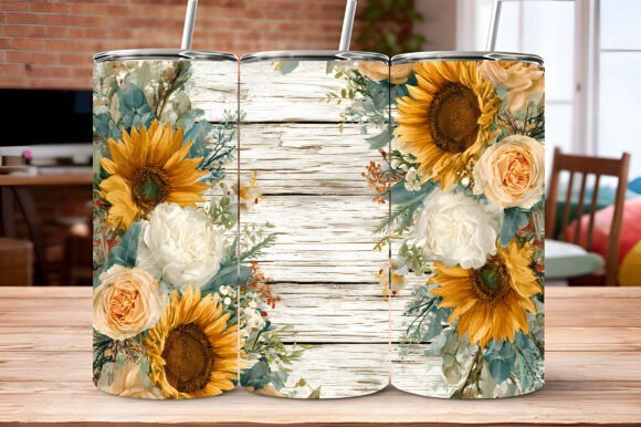 White Wood Sunflowers Roses Tumbler: A Modern Twist on Custom Drinkware